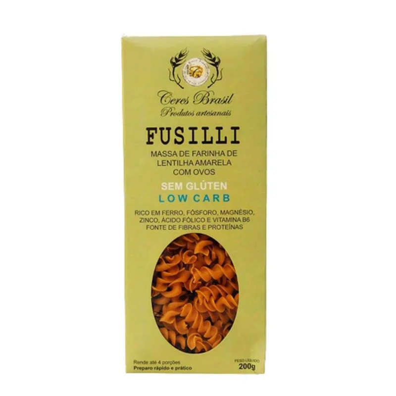 Massa de Farinha de Lentilha Amarela Fusilli Ceres Brasil N10 200g
