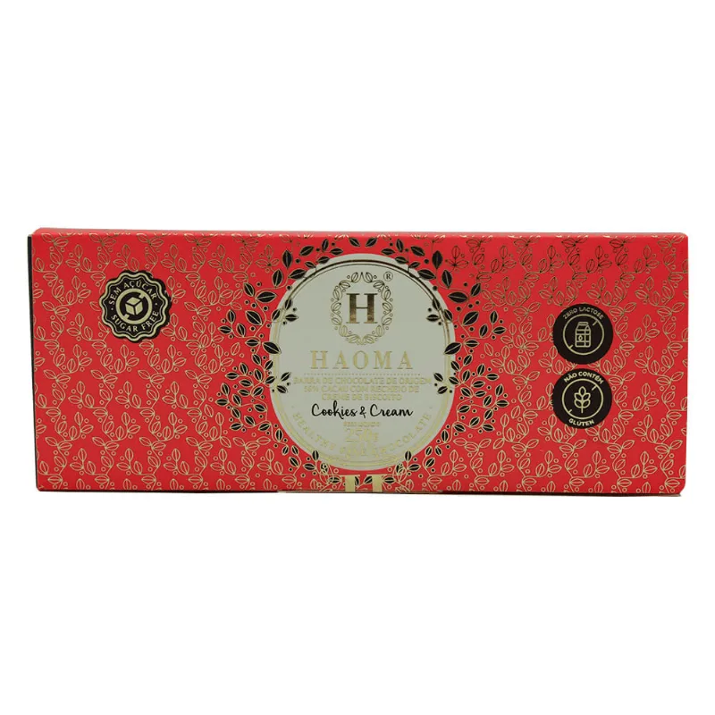BARRA CHOC HAOMA 250G C Chocolate 56% Cacau Cookies & Cream Sem Açúcar Haoma 250g