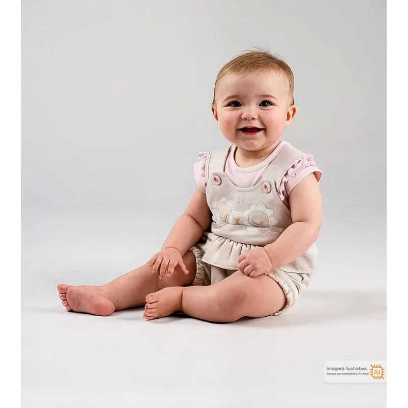 Jardineira/Blusa Coelha Bege - G