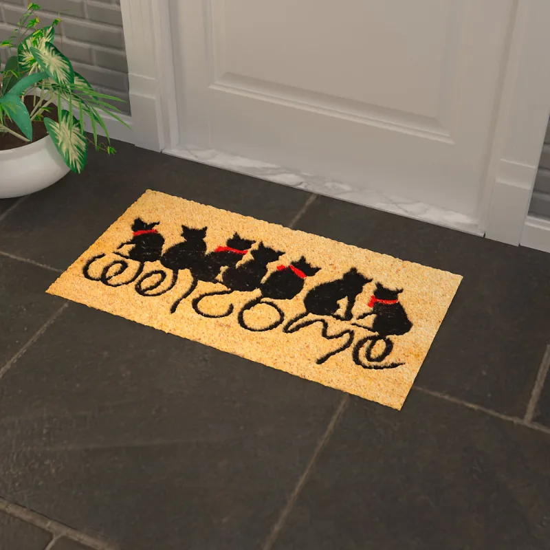 Capacho Welcome Gatos 60x40cm preto Coisas e Coisinhas