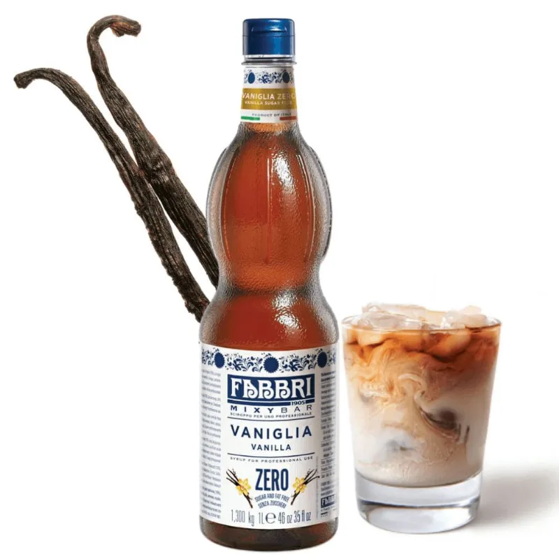 Xarope Para Soda Italiana e Drink com Café Fabbri Baunilha Zero Açúcar 1 Litro Barista Iced Coffee