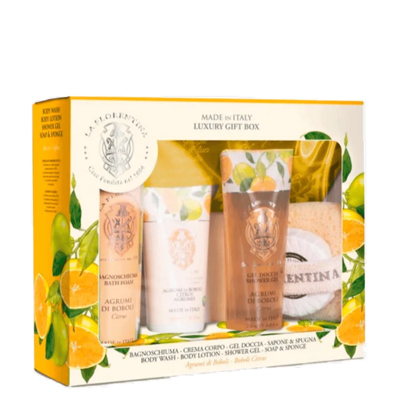 Kit Florentina Spa Bob Citrus - Sabonete Liquido 500ml + Shower Gel 200ml + Body Lotion 200ml + Sabonete 115g + Esponja de Banho