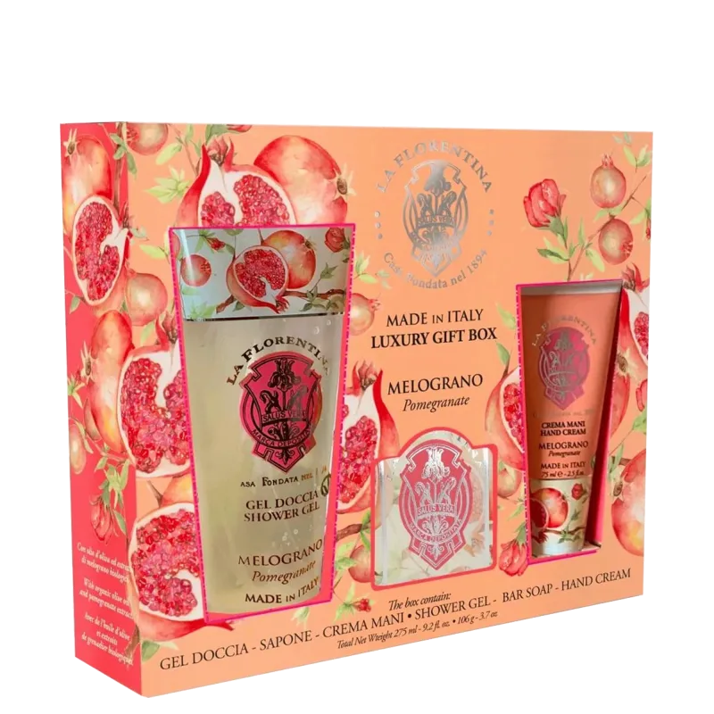 Kit La Florentina Melograno - Sabonete Em Barra 106g + Body Lotion 75ml + Shower Gel 200ml - La Florentina - Higiene Pessoal