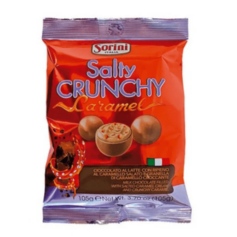 Bombons de Chocolate Salty Crunchy Caramel Sorini Itália Pacote 105g