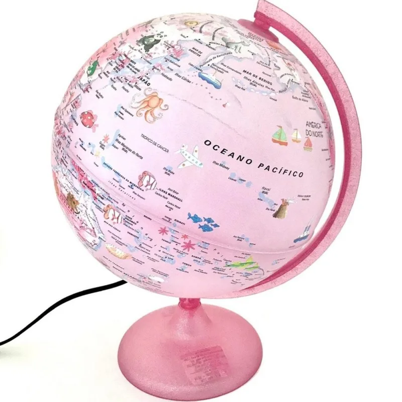 Globo Terrestre Geográfico Pink Zoo 25cm Com Led - LC