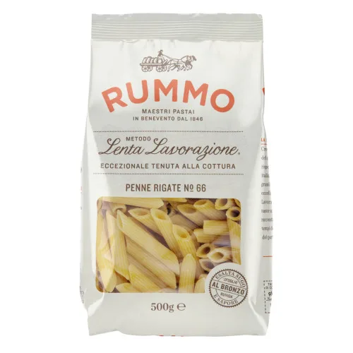 MACARRÃO DE SÊMOLA DE TRIGO GRANO DURO PENNE RIGATE 66 RUMMO LENTA LAVORAZIONE PACOTE 500G - PENNE RIGATE