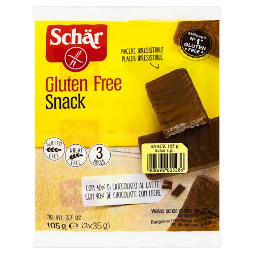 Biscoito Wafer Avelã Com Cobertura De Chocolate Sem Glúten Schär Pacote 105g 3 Unidades - SCHAR