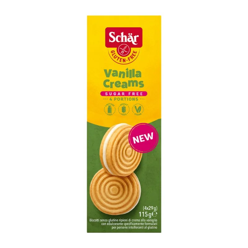Biscoito Creme de Baunilha Sem Açúcar Schär 115g com 4 Porções