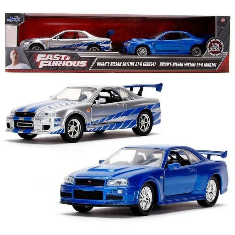 Pack 2 Velozes e Furiosos - Brian's Nissan Skyline GT-R (BRN34) Azul e Prata - 1/32 - Jada
