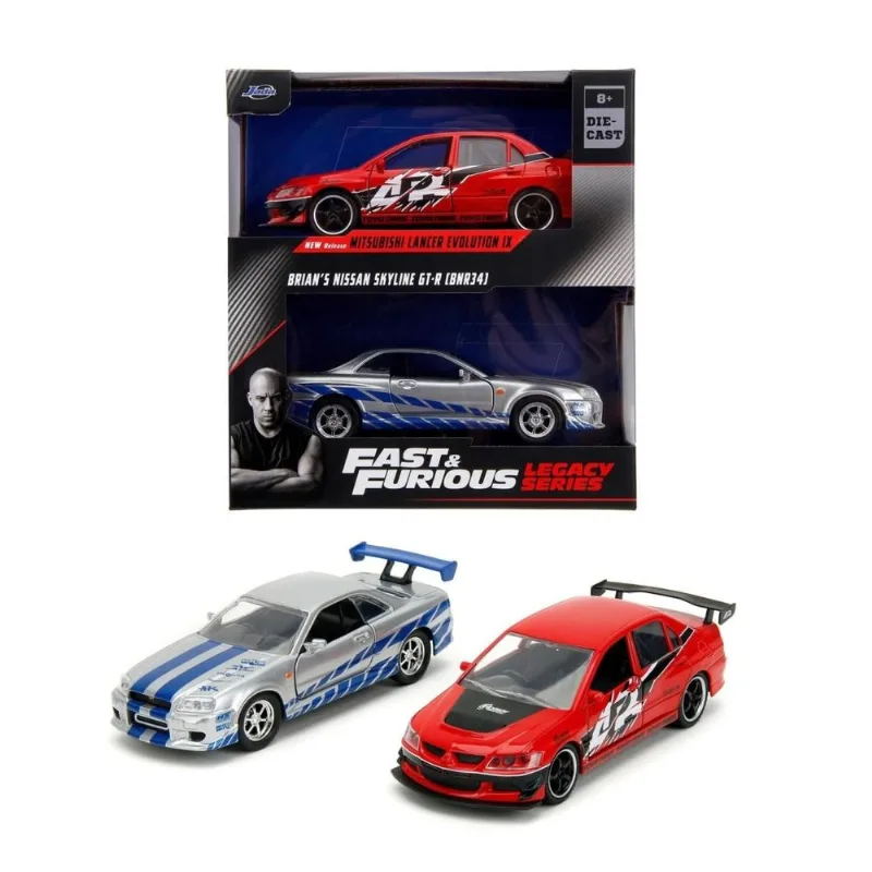 Pack 2 Velozes e Furiosos - Mitsubishi Lancer Evolution IX e Brian's Nissan Skyline GT-R (BNR34) - 1/32 - Jada