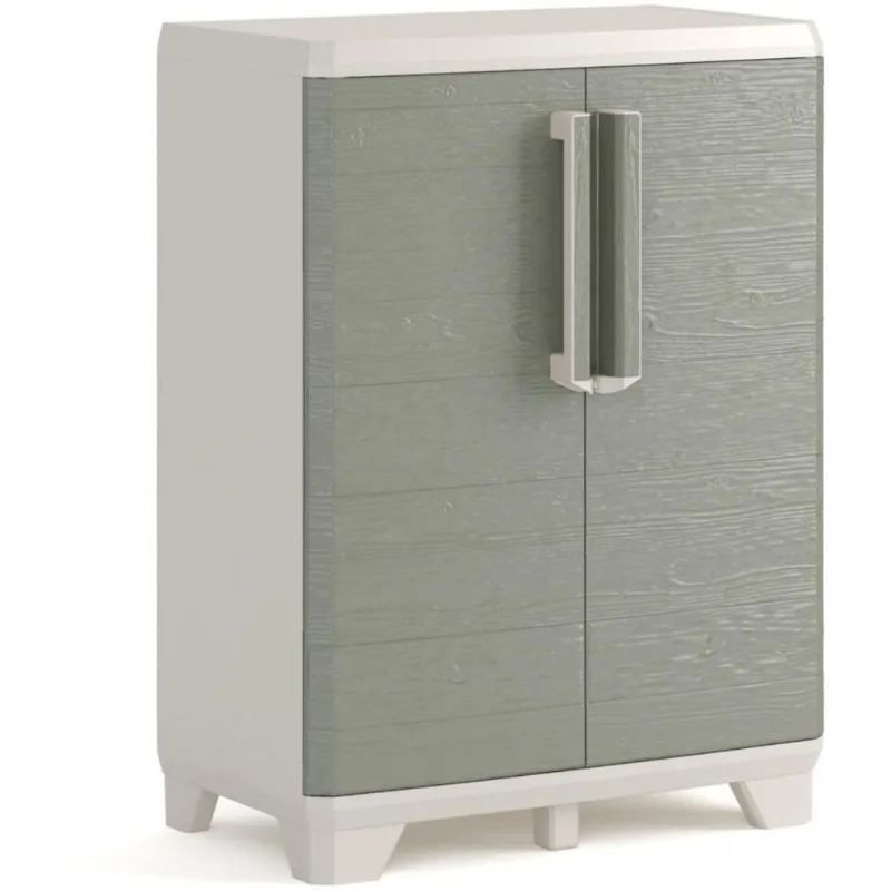 Armário Multiuso 2 Portas Baixo Keter Wood Grain Bege