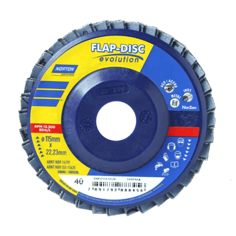 disco flap disc 115x22mm norton grao 40 - 66623313729