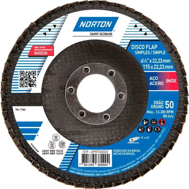 Disco de Lixa Flap Disc 4.1/2" Grão 50 Classic 69957320323 Norton