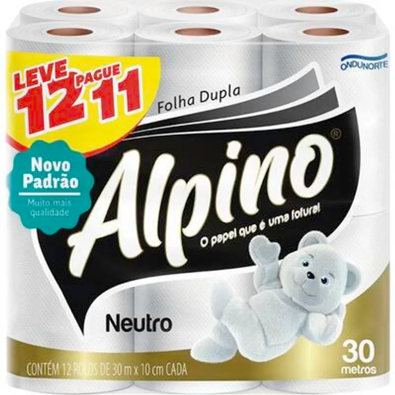 Papel Higiênico Alpino Folha Dupla 30m 12 rolos