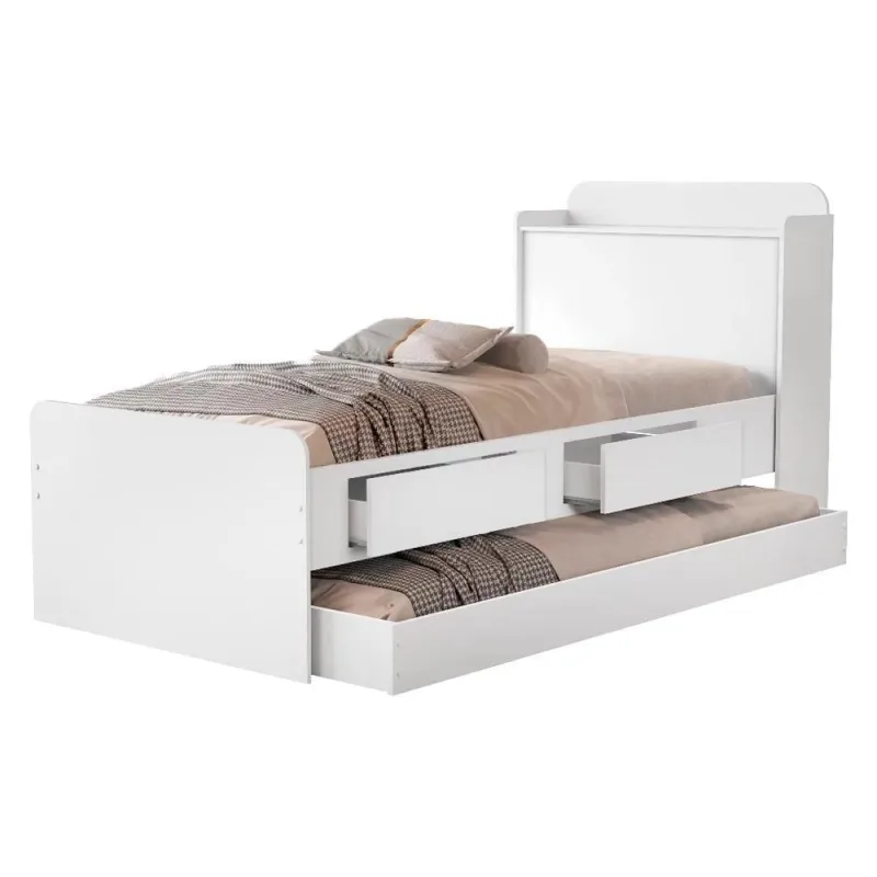Bicama Solteiro Tamires e Mili com 2 Gavetas MDF Branco Milani Movelaria - OUTRAS - Cama, Mesa E Banho