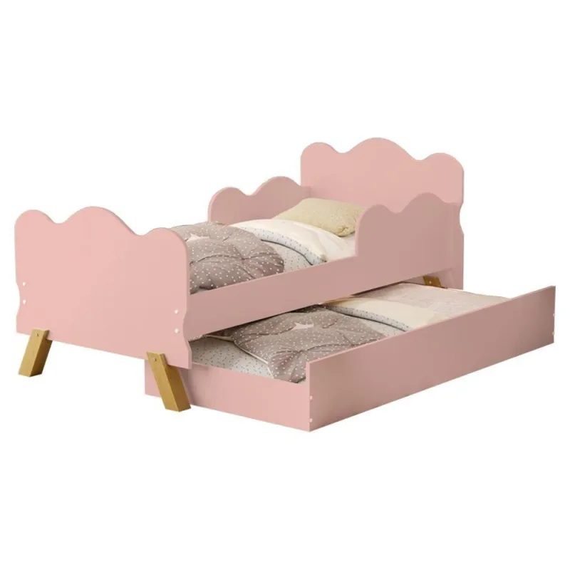 Cama Solteiro Angel com Cama Auxiliar MDF Rosa Milani Movelaria - OUTRAS - Móveis