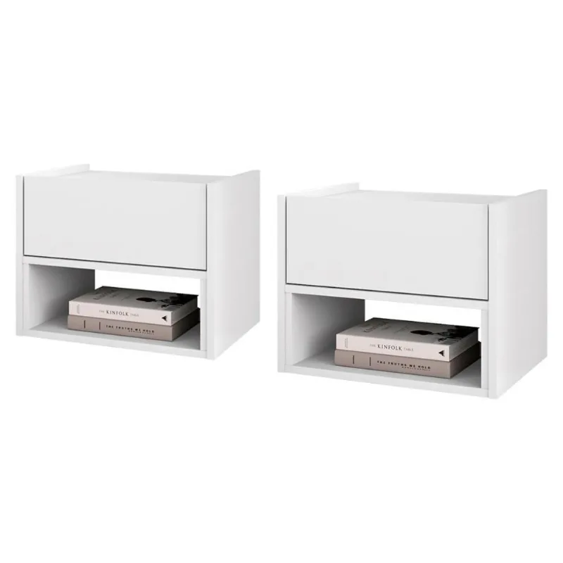 Kit 2 Mesas de Cabeceira Suspensa Florença 1 Gaveta MDP Moderno Branco