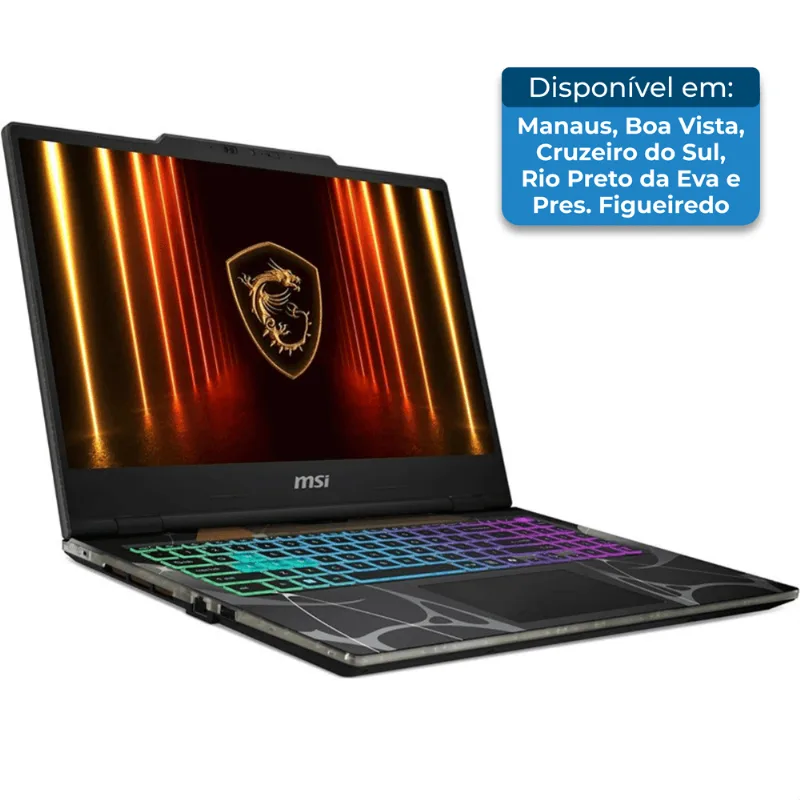 Notebook Gamer MSI Cyborg Tela 15,6" FHD 144Hz Intel Core 7 240H 512GB Placa NVIDIA GeForce RTX 5060 8GB 16GB RAM AS-BI