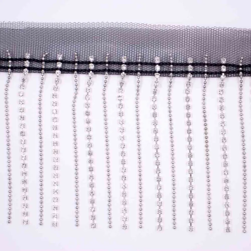Franja Corrente De Strass 8Cm Em Poliester E Ferro Com 9,10 Metros 535 - Niquel + Preto