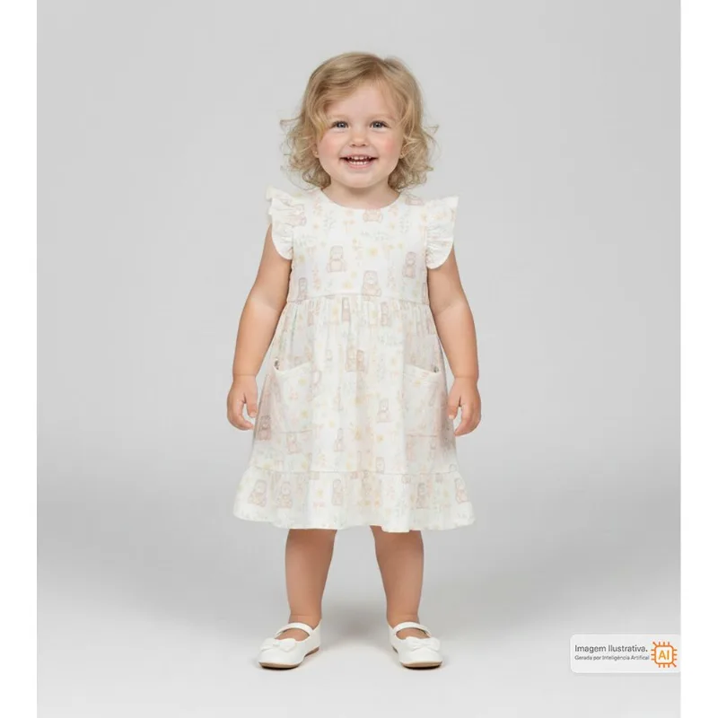 Vestido Ursinho Fofo Cru - P