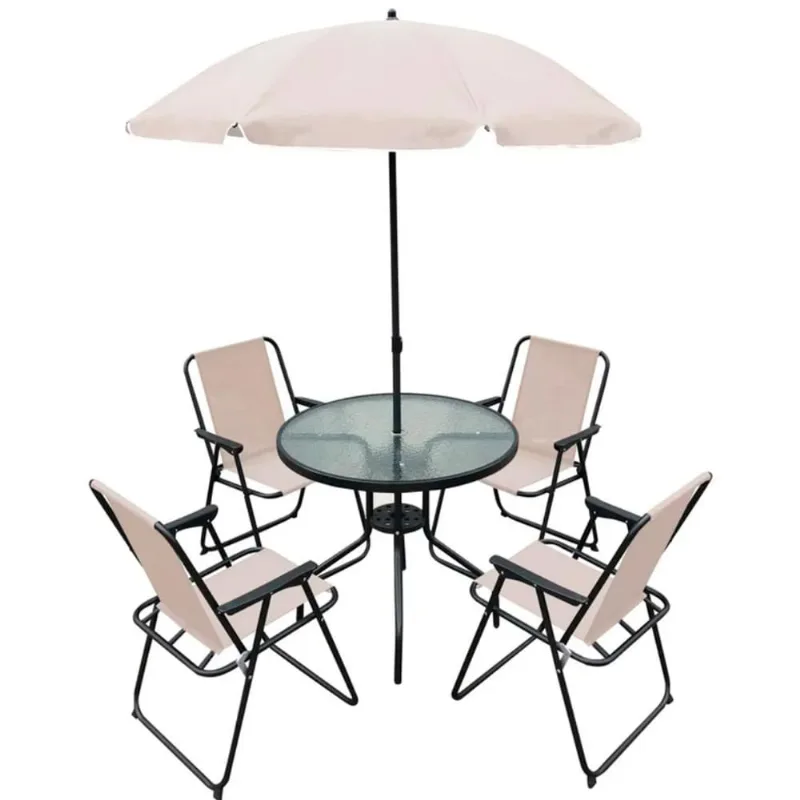 Conjunto de Mesa com 4 Cadeiras e Ombrelone Redondo para Área Externa Bege - Hasiera