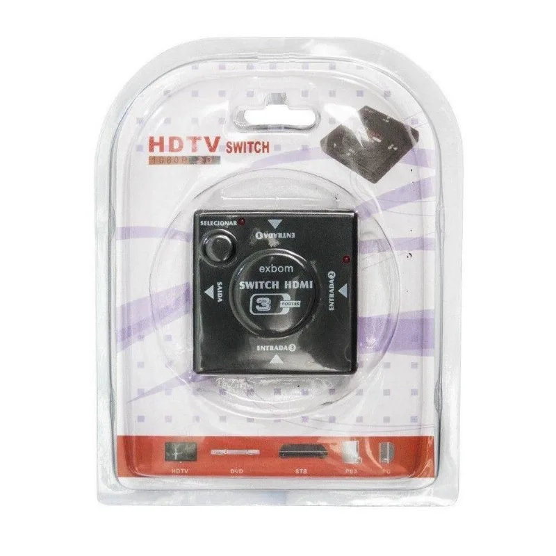 Adaptador Switch Para Cabo Hdmi 3 Entrada 1 Saídas Hdmi