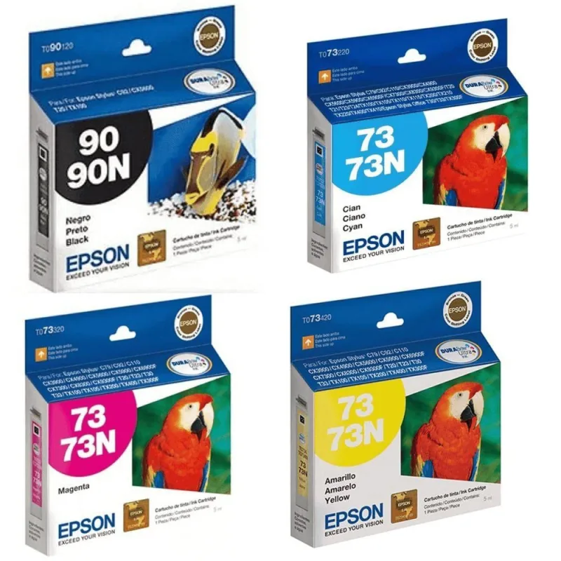 Kit 4 Cartuchos de Tinta Epson T090 90N 73N Original para Stylus C92 - Epson