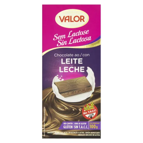 CHOCOLATE AO LEITE ZERO LACTOSE VALOR CAIXA 100G - VALOR