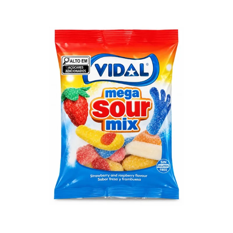 Bala de Goma Mega Sortido Ácido Vidal 90g