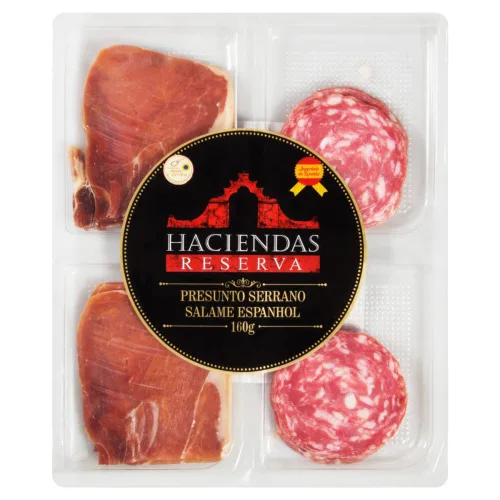 KIT PRESUNTO SERRANO SALAME ESPANHOL FATIADO HACIENDAS RESERVA 160G - RESERVA