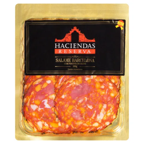 SALAME BARCELONA FATIADO COM PIMENTA DO REINO HACIENDAS RESERVA PACOTE 100G - RESERVA