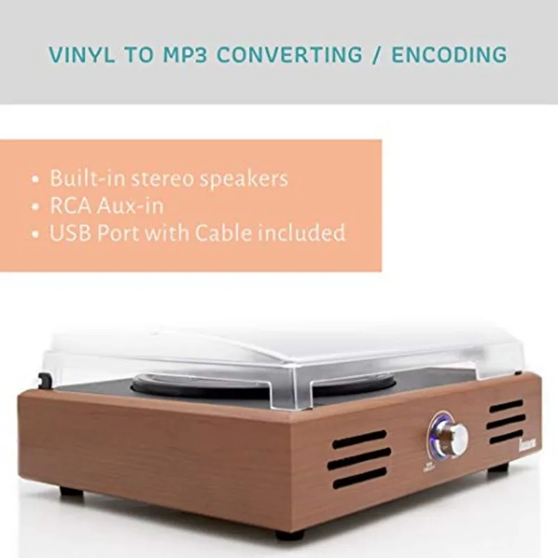 Lauson Woodsound Jtf535 Tocador De Discos De Vinil Com Alto-falantes Vinil Giratório E Usb Belt-driven Vintage Phonograph Record Player 3 Sp