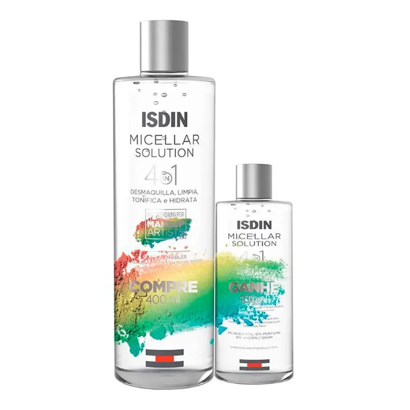Kit Isdin Solução de Limpeza Facial Micellar Solution 4 em 1 400ml + 100ml