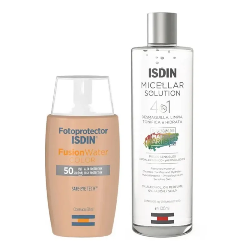 Kit Isdin Protetor Solar Facial Fusion Water Color FPS50 50ml + Micellar Solution 100ml