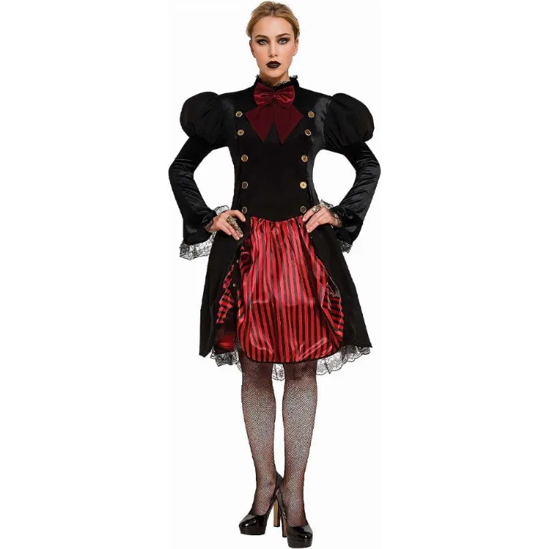 Fantasia Steampunk Feminina Adulta Vestido Vitoriano Gótico Halloween e Festa Cosplay P / Preto