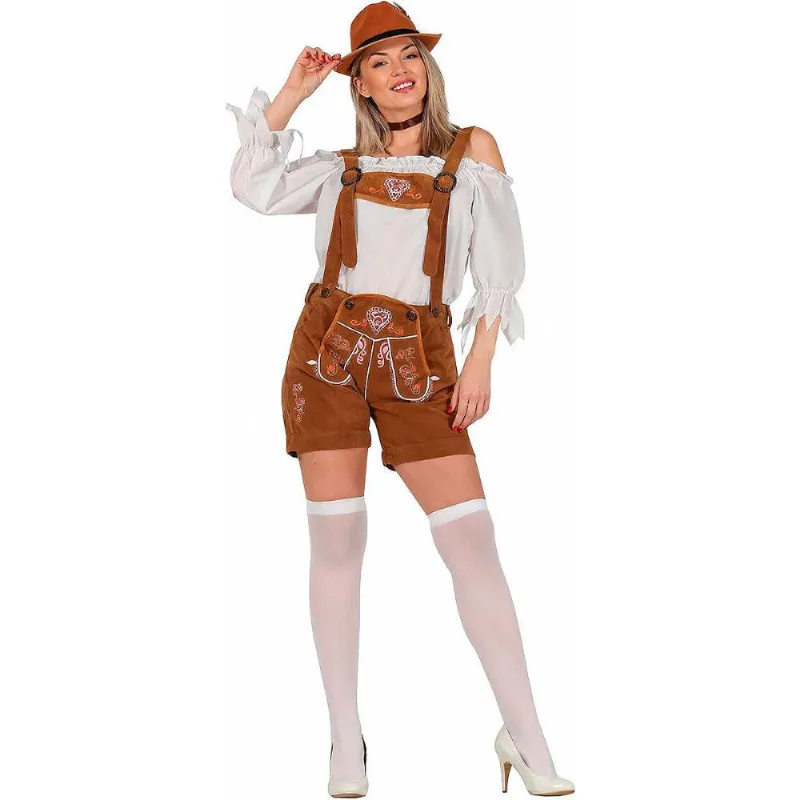 Fantasia Oktoberfest Feminina de Luxo Macacão Alemã Marrom pp / Marrom