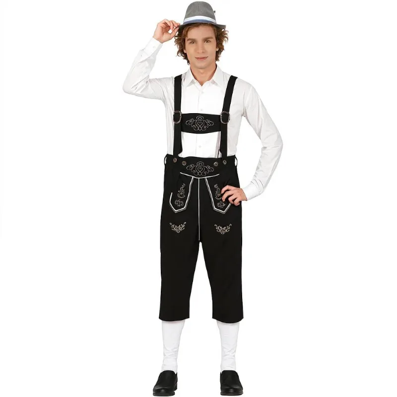 Fantasia Alemão Oktoberfest Masculina Suspensório Preto de Luxo Bordado G / Preto