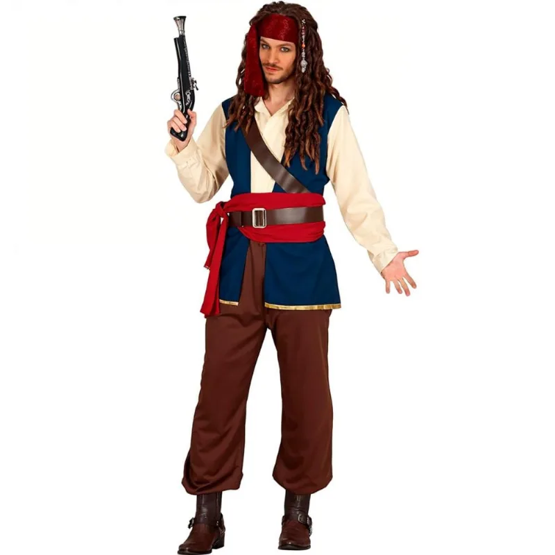 Roupa Pirata Masculina Luxo Fantasia Haloween Carnaval Festa GG / AZUL