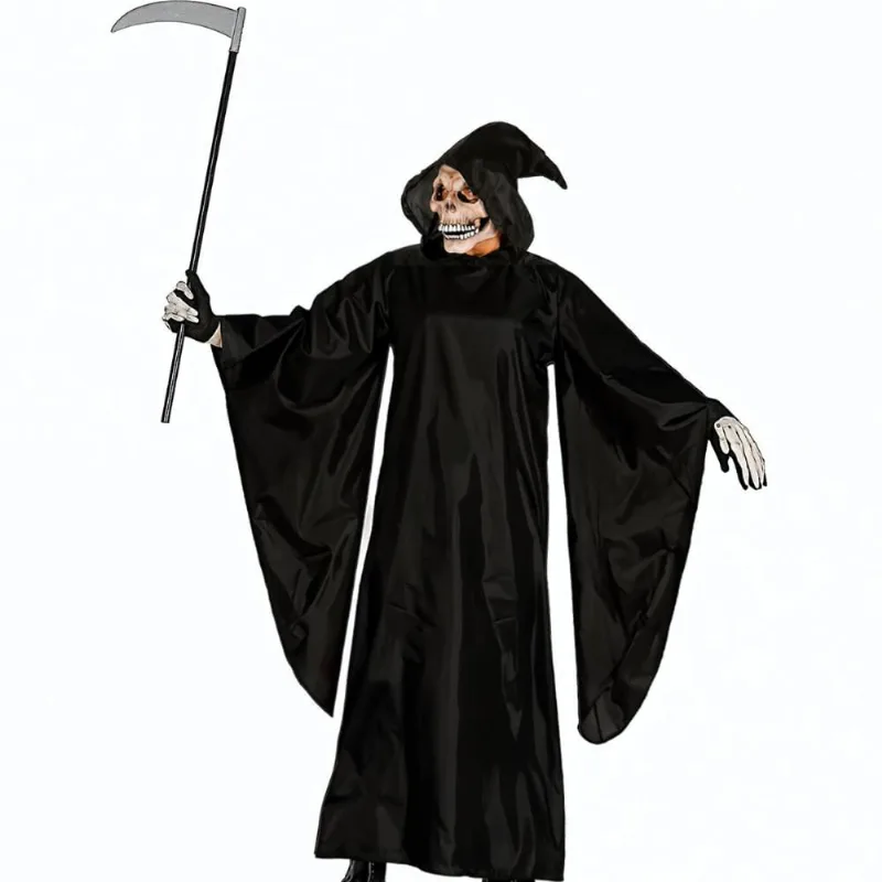 Fantasia Morte de Halloween Masculina Adulta Túnica Preta com Capuz G / Preto