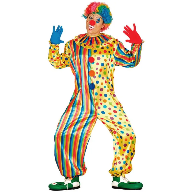 Fantasia Palhaço Carnaval Adulta Masculina de Circo Colorido P / Amarelo