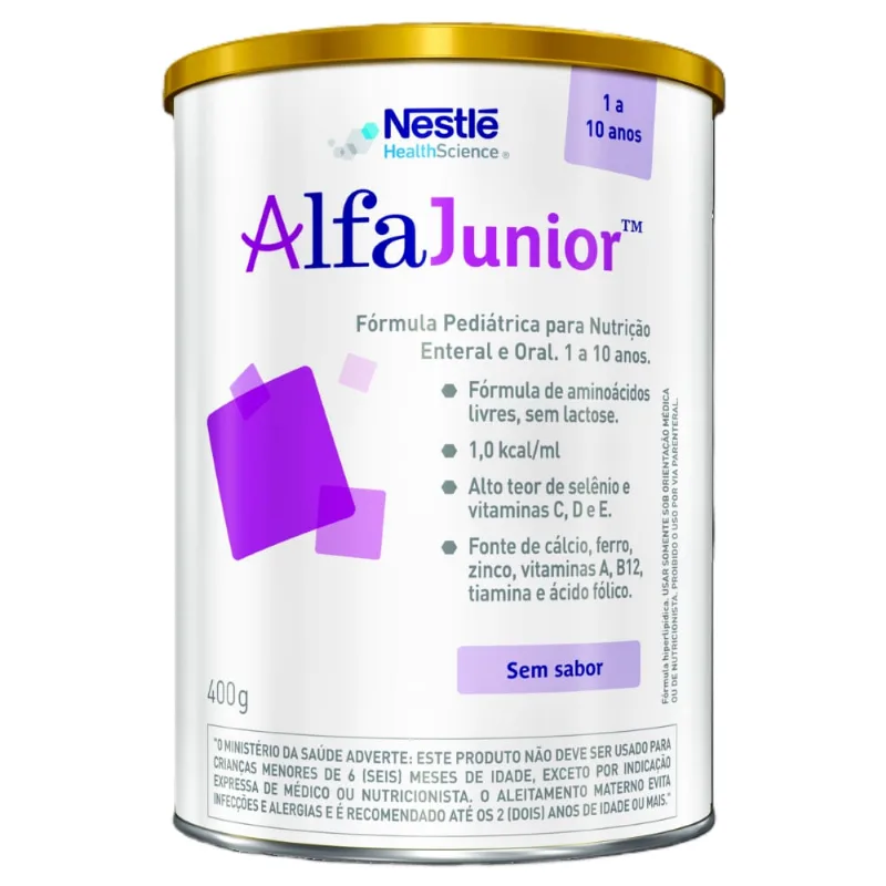 Fórmula Pediátrica Alfa Junior™ para Nutrição Enteral e Oral de 1 a 10 anos Sem Sabor 400g