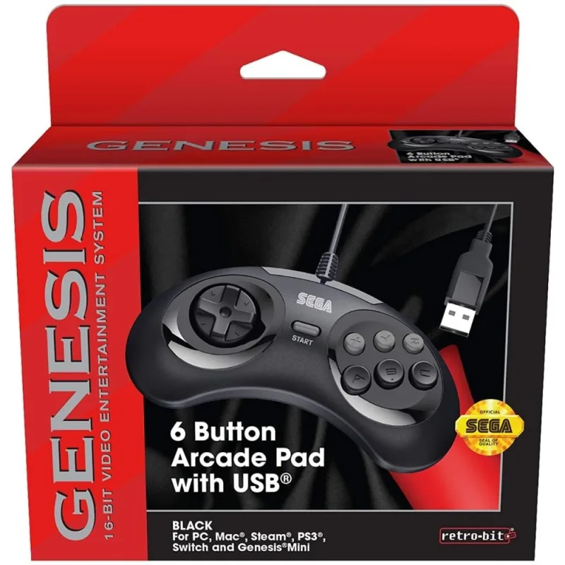 Controle Retro-Bit 6-Button Arcade Pad USB Sega Genesis Mini - Sega - Informática