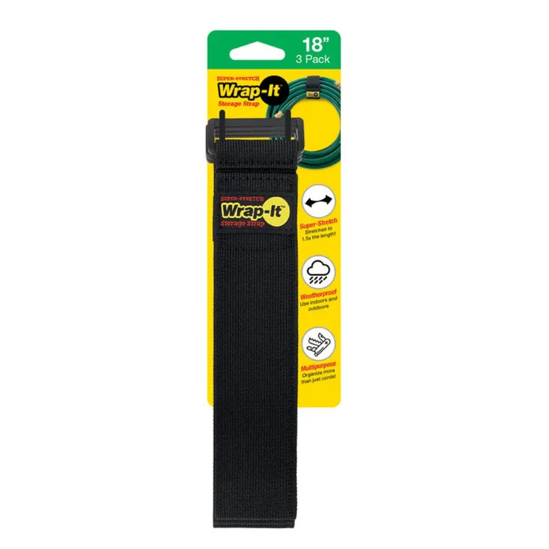 Alças De Armazenamento Wrap-it Super-stretch Black, Pacote Com 3 Unidades De 10 Libras