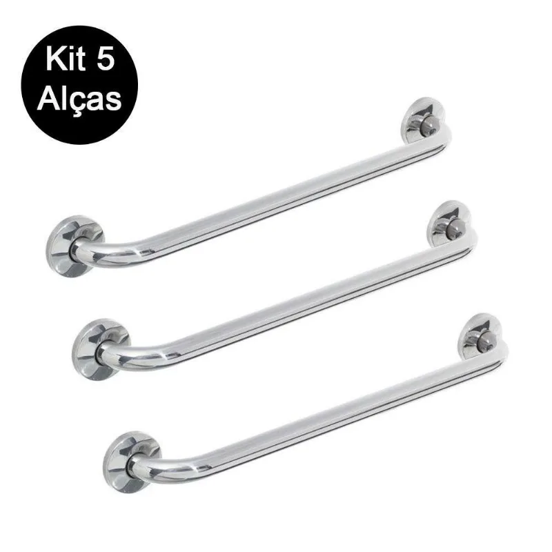 Kit 5 Alças Apoio Banheiro Deficiente Idoso Acessibilidade Cadeirante Inox