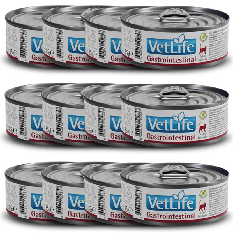 Kit c/ 12 Vet Life Gastrointestinal Ração Úmida p/ Gatos 85g - FARMINA