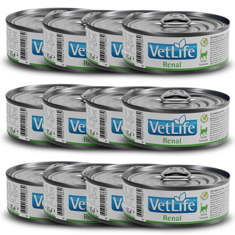 Kit c/ 12 Vet Life Renal Ração Úmida p/ Gatos 85g - FARMINA