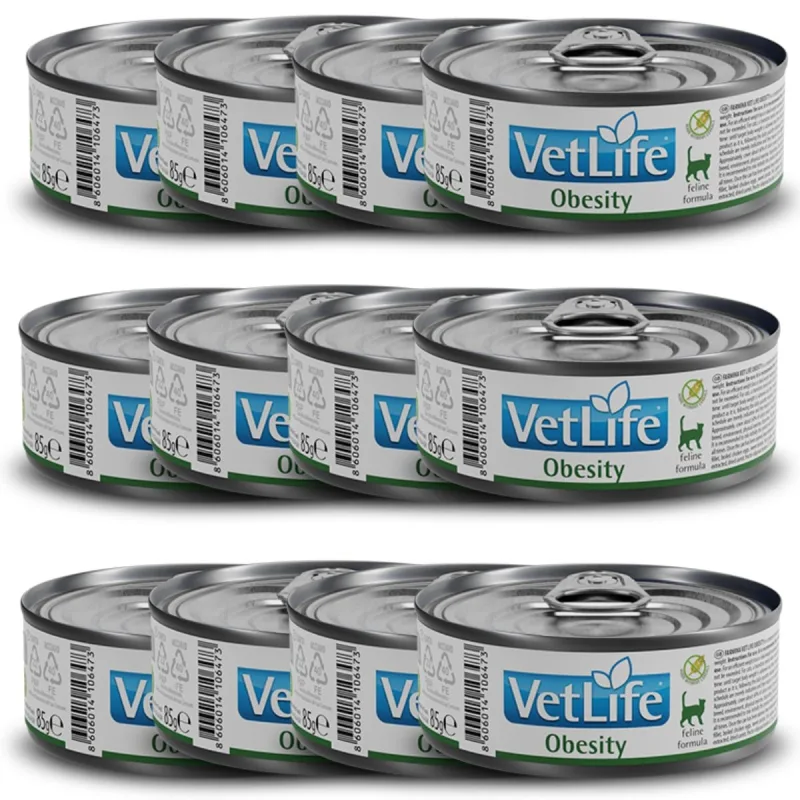 Kit c/ 12 Vet Life Obesity Ração Úmida p/ Gatos 85g - FARMINA