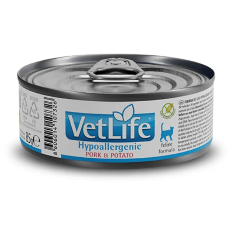 Vet Life Hypoallergenic Pork & Potato Ração Úmida p/ Gatos 85g - 1 un - FARMINA