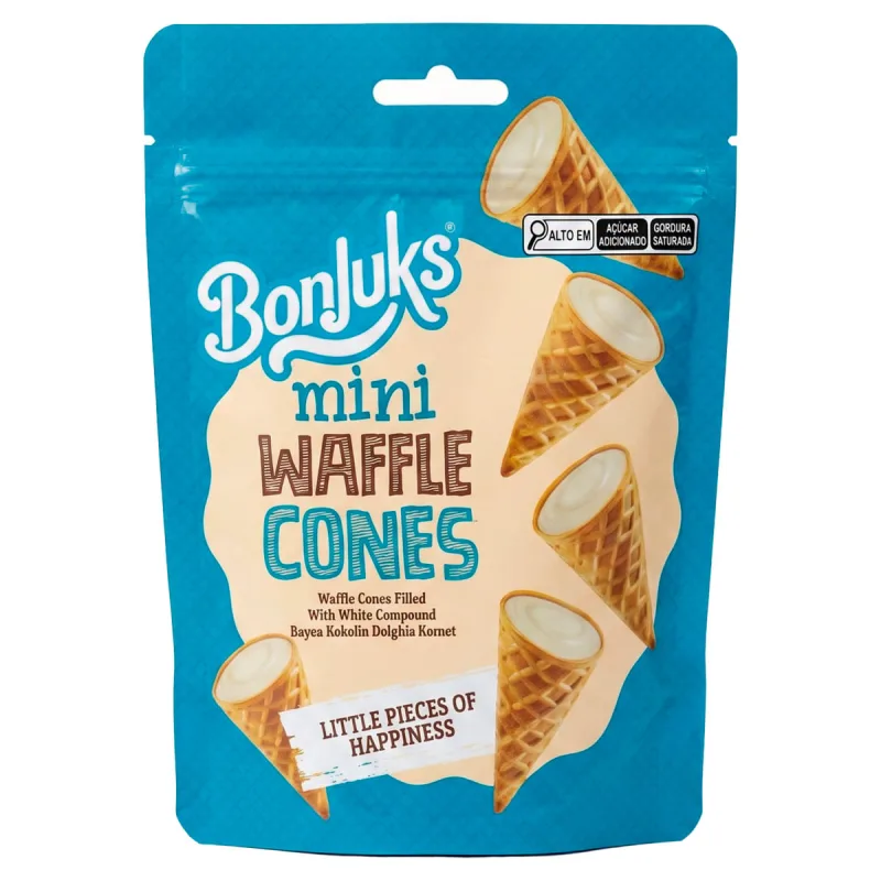 Biscoito Waffer Bonjuks Mini Cones Chocolate Branco 50g - Bonjuks