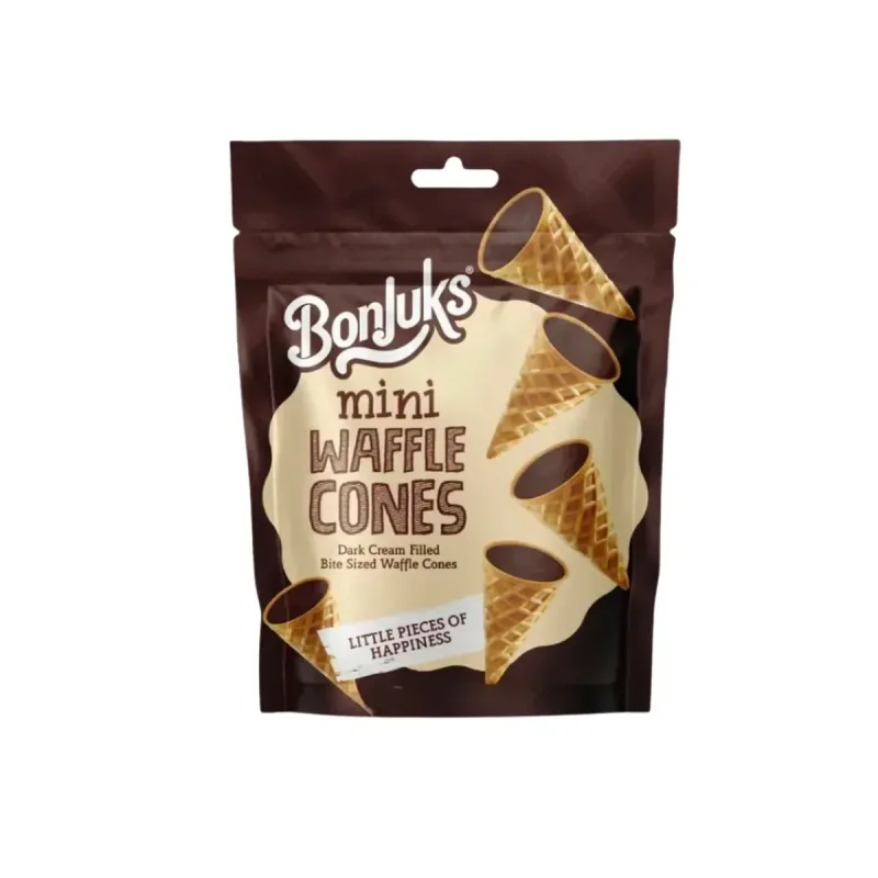 Biscoito Waffer Bonjuks Mini Cones Chocolate Meio Amargo 50g - Bonjuks - Mercearia